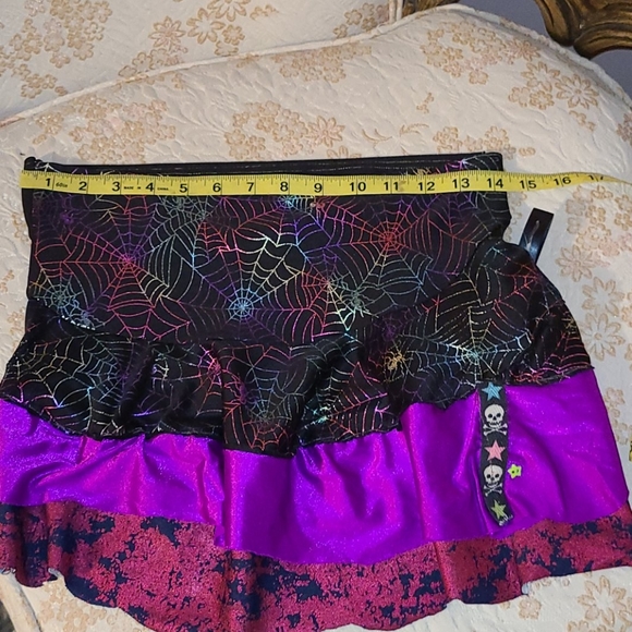 Cyber goth punk rave spider mini ruffle skirt neon skull handmade layered xs - Picture 9 of 10